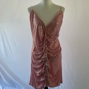 NWT Pink Sequin Dress with Ruffle, Fashion Nova, 3X runs a tad smaller